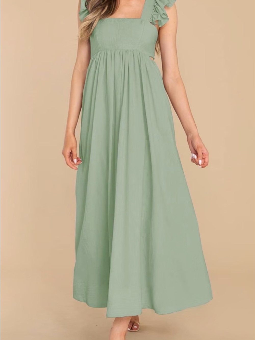 Sage Green Ruffle Strap Tie Back Maxi Dress